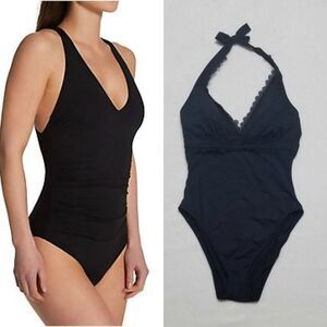 ANNE Cole Black Eyelet Lace Halter Swimsuit